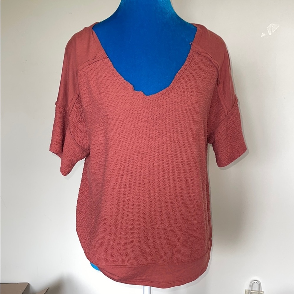 BKE Orange Oversized Short Sleeve Waffle T-Shirt